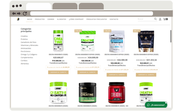Tienda online de suplementos deportivos hecha en Tiendanube